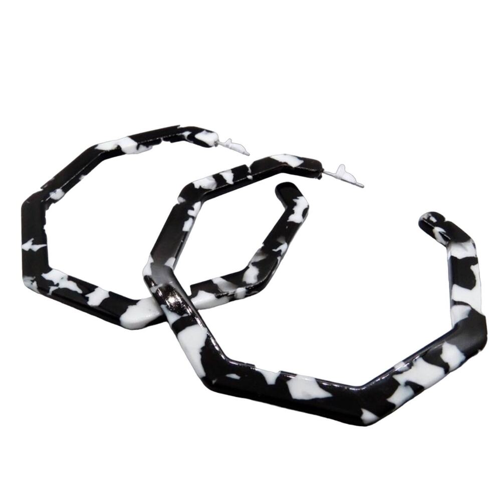 Hot Topic Speckled Hexagon Geometric Acrylic Chunky Hoop Earrings